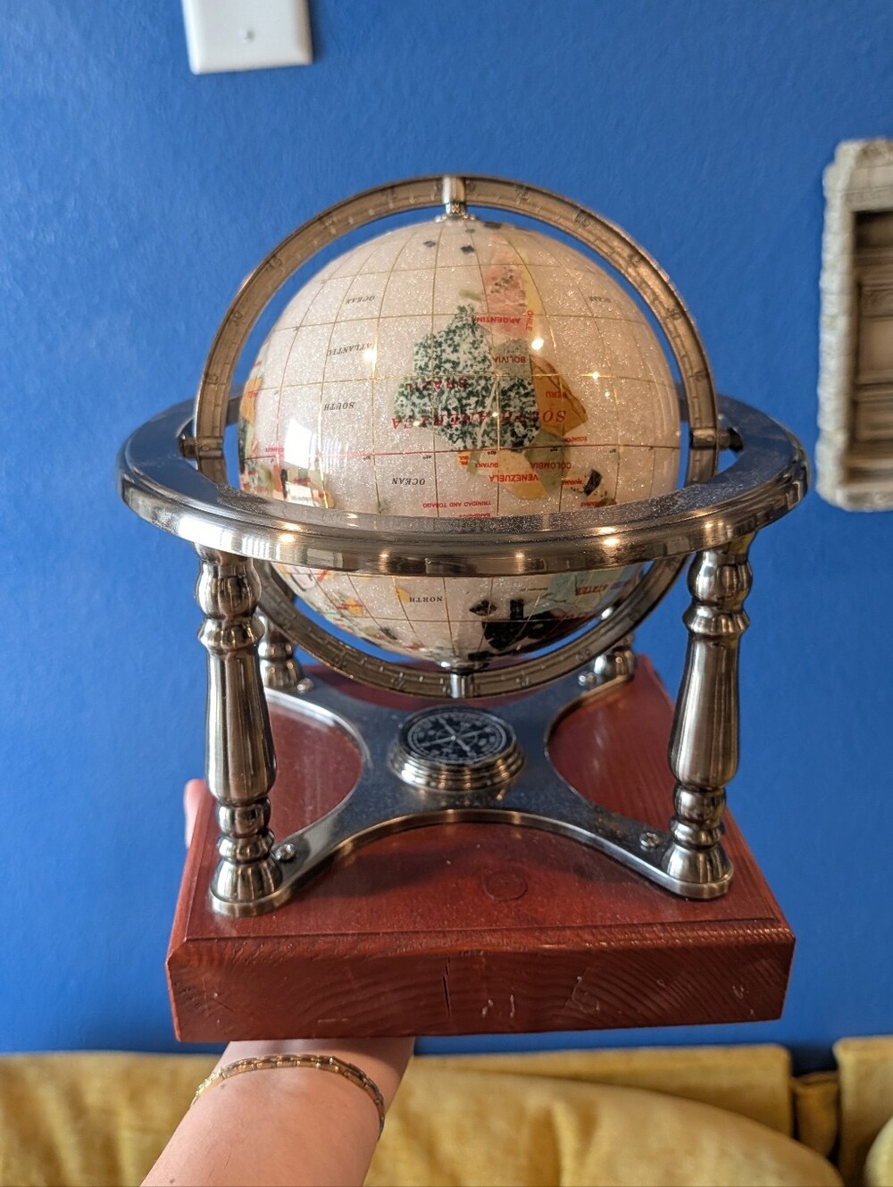 Unique Art 11-Inch Tall Pearl Swirl Ocean Gemstone World Globe